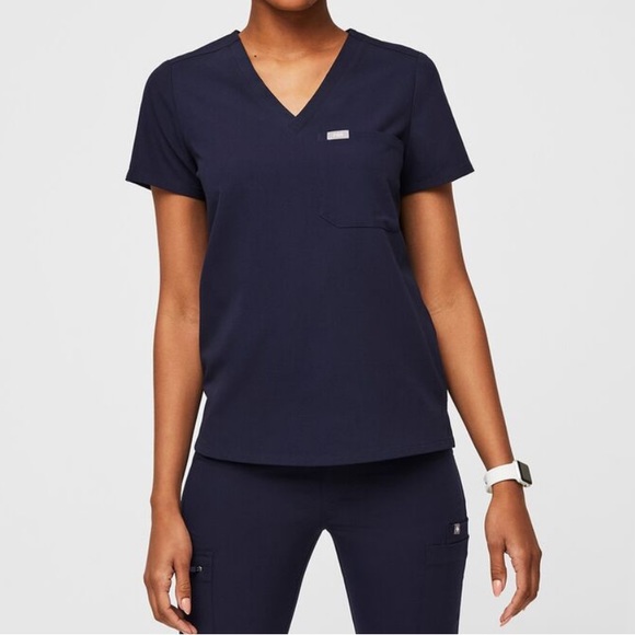 Figs Tops - FIGS Catarina Blue Short Sleeve Technical Collection Scrub Top
